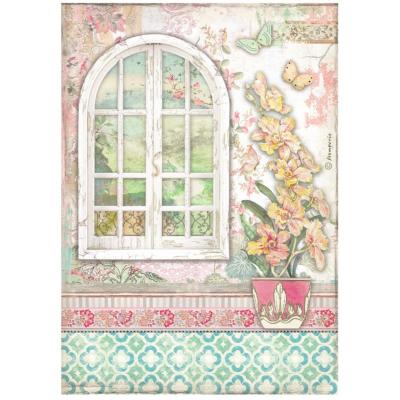 Papel de Arroz Orchids and cats ventana Stamperia A-4