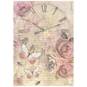 Papel de Arroz Shabby Rose Stamperia A-4 reloj