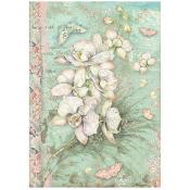 Papel de Arroz Orchids and cats orquidea blanca Stamperia A-4