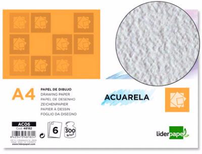 PAPEL DIBUJO DIN A-4  300GRS ACUARELA PACK 6 HOJAS