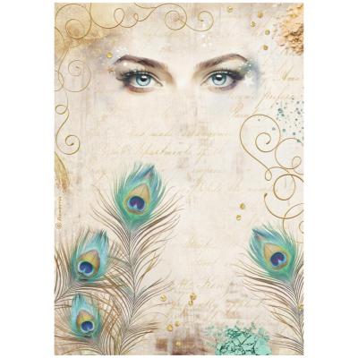 Papel de Arroz Stamperia A-4 Masquerade ojos y plumas