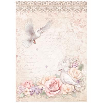  Papel Arroz   Stamperia A-4 Romance forever palomas
