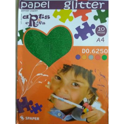 Stack Papel Glitter Verde  A-4 (10 hojas)