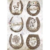  Papel Arroz Stamperia A-4 Romantic Horses Herraduras