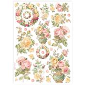 Papel de Arroz guirnaldas y rosas Stamperia A-4 