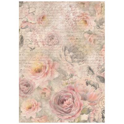 Papel de Arroz Shabby Rose Stamperia A-4 fondo rosa
