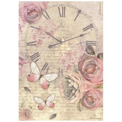 Papel de Arroz Shabby Rose Stamperia A-4 reloj