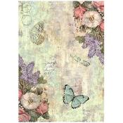Papel de Arroz Wonderland flores y mariposas Stamperia A-4 