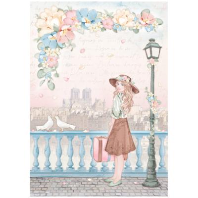  Papel Arroz  Stamperia A-4 Create happiness oh la la chica con maleta