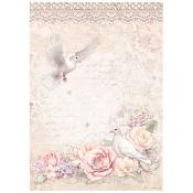  Papel Arroz   Stamperia A-4 Romance forever palomas