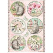 Papel de Arroz Orchids and cats 6 circulos Stamperia A-4