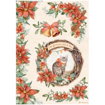  Papel Arroz   Stamperia A-4 Winter Valley coronas y gato
