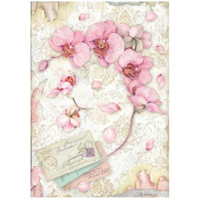 Papel de Arroz Orchids and cats orquidea rosa Stamperia A-4