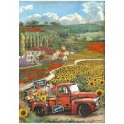  Papel Arroz   Stamperia A-4  Sunflower Art Vintage Car 