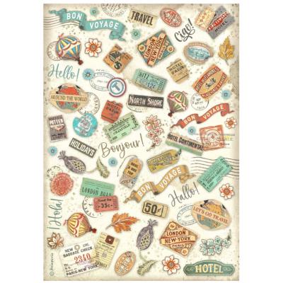 Papel de Arroz Stamperia A-4 Art of Travelling etiquetas