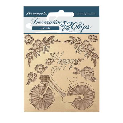 Decorative Chips Stamperia 14x14  cms. Create happines welcome home bicicleta