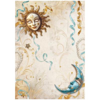 Papel de Arroz Stamperia A-4 Masquerade sol y luna