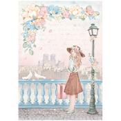  Papel Arroz  Stamperia A-4 Create happiness oh la la chica con maleta