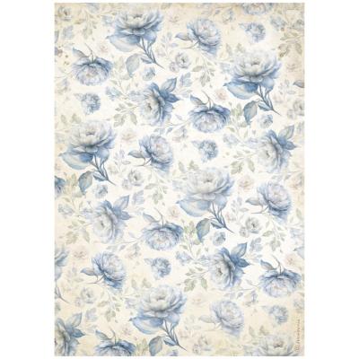 Papel de Arroz Timeless Patrón de flores azules Stamperia A-4