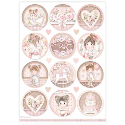 Papel de Arroz Baby girl circulos Stamperia A-4 