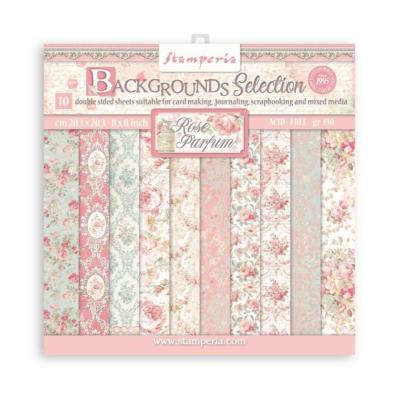 Coleccion Papeles  Stamperia 20.3X20.3  Blackgrounds Rose parfum