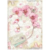 Papel de Arroz Orchids and cats orquidea rosa Stamperia A-4