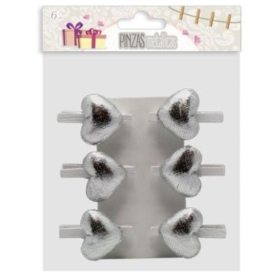 Pinzas de madera Corazones Plata