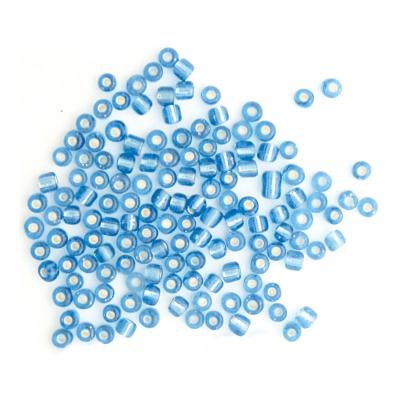 Abalorios de vidrio redonda plateado transparente azul nautico 3,8mm. 6/0 120gr.