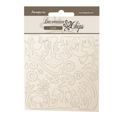 Decorative Chips 14x14 cms Stamperia Hidden Grove hierba y setas