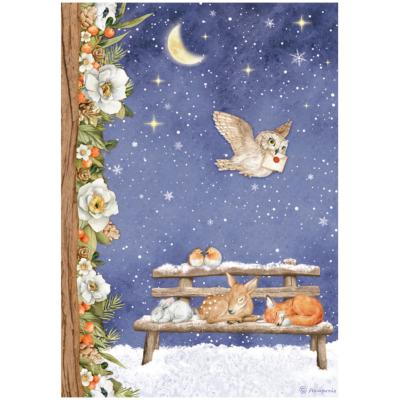  Papel Arroz   Stamperia A-4 Winter Valley dulce noche