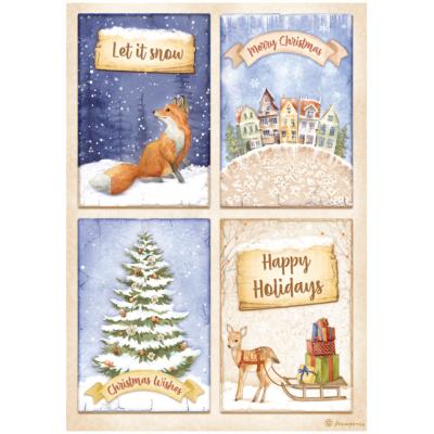  Papel Arroz   Stamperia A-4 Winter Valley postales y zorro