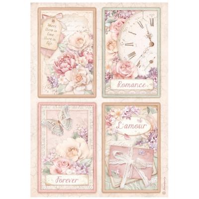 Papel Arroz   Stamperia A-4 Romance forever 4 postales