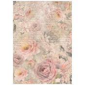 Papel de Arroz Shabby Rose Stamperia A-4 fondo rosa