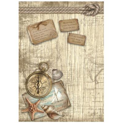 Papel de Arroz Sea Land  Stamperia A-4 Brújula 
