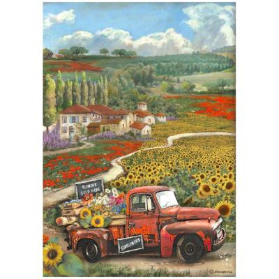  Papel Arroz   Stamperia A-4  Sunflower Art Vintage Car 