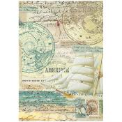  Papel Arroz   Stamperia A-4 Around the World sailing ship 