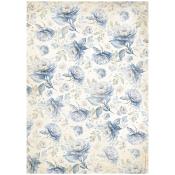 Papel de Arroz Timeless Patrón de flores azules Stamperia A-4