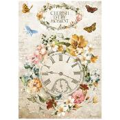  Papel Arroz   Stamperia A-4 Garden of Promises apreciar cada momento reloj