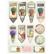 Papel de Arroz Garden Stamperia A-4 tags y etiquetas