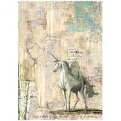 Papel de Arroz Wonderland unicornio Stamperia A-4 