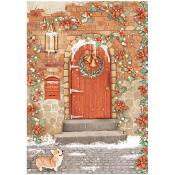  Papel Arroz   Stamperia A-4 All Around Christmas puerta rosa