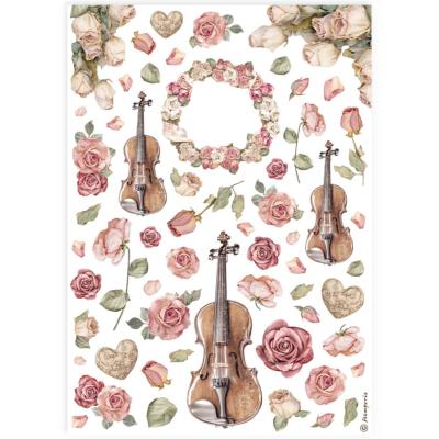 Papel de Arroz violines y rosas Stamperia A-4 
