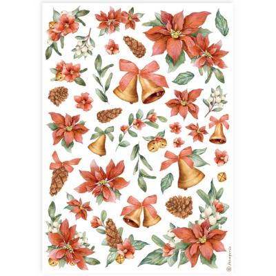 Papel de Arroz Classic christmas poinsettia and bells stamperia