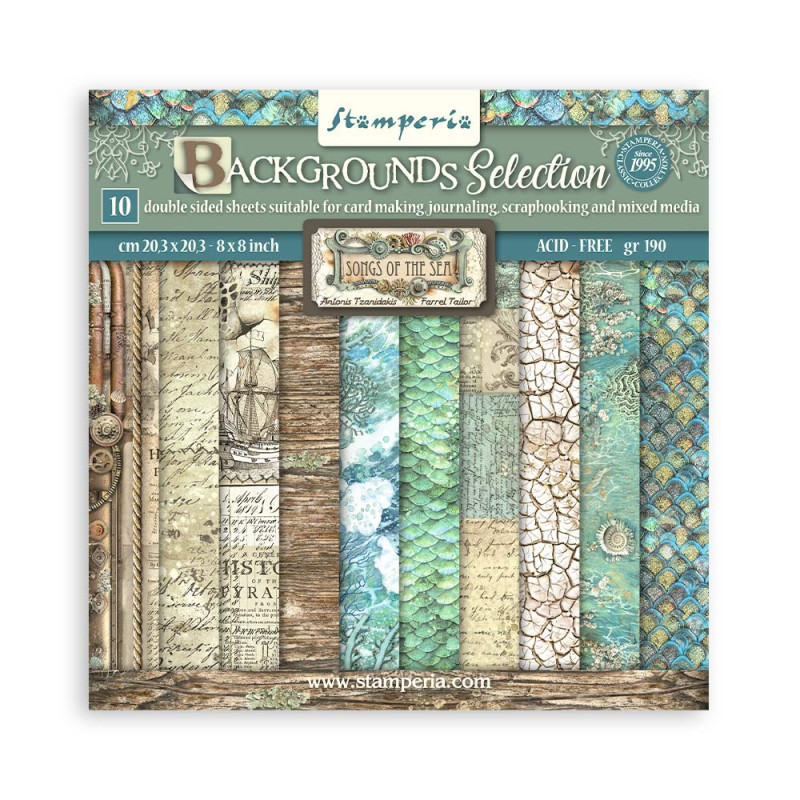 Colección Scrap Stamperia 20.3x20.3 Backgrounds Songs of the Sea Colección Scrap Stamperia 20.3x20.3 Backgrounds Songs of the Sea