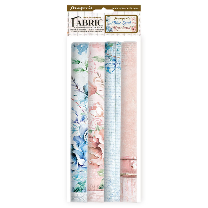 Paquete 4 hojas de Tela 30x30 cms. Stamperia blue and Roseland