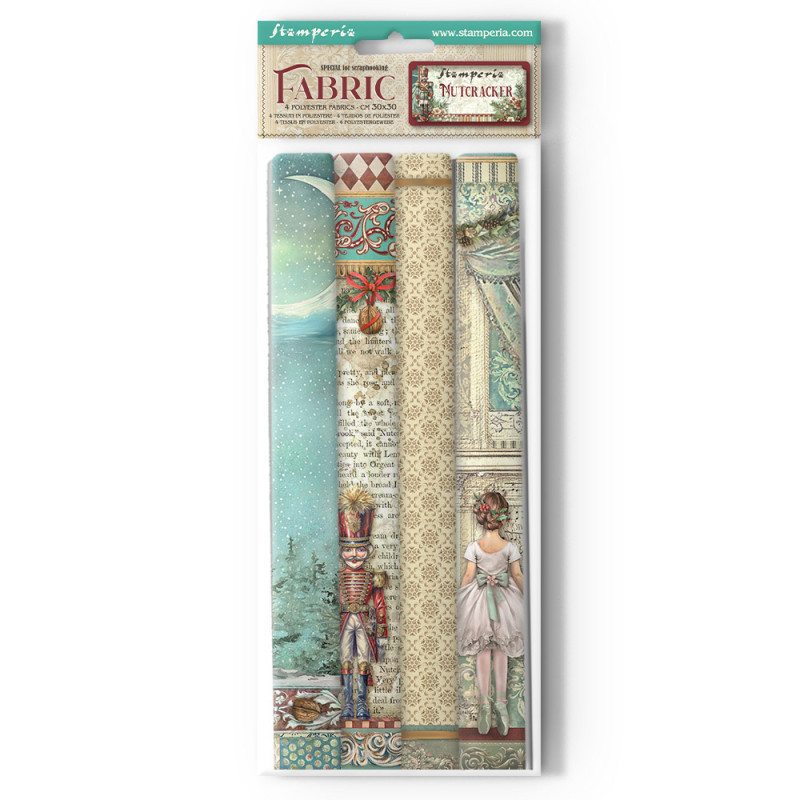 Paquete 4 hojas de Tela 30x30 cms. Stamperia The Nutcracker
