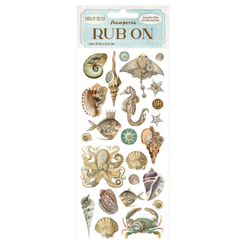Rub-on Stamperia 1.16x21.6 cms. Songs of the Sea conchas y peces