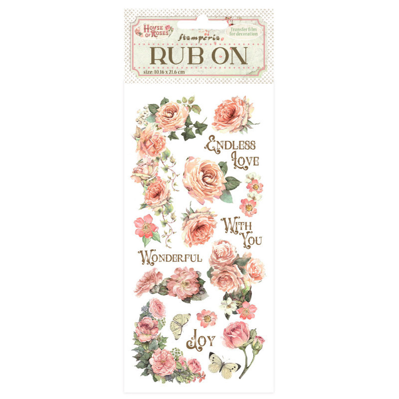 Rub-on Stamperia 10x21 cms. House of Roses escritos y rosas