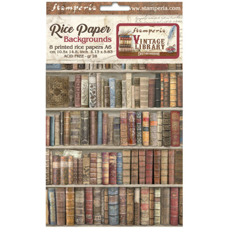 Kit 8 Papeles Arroz A-6 Stamperia Fondos Vintage Library