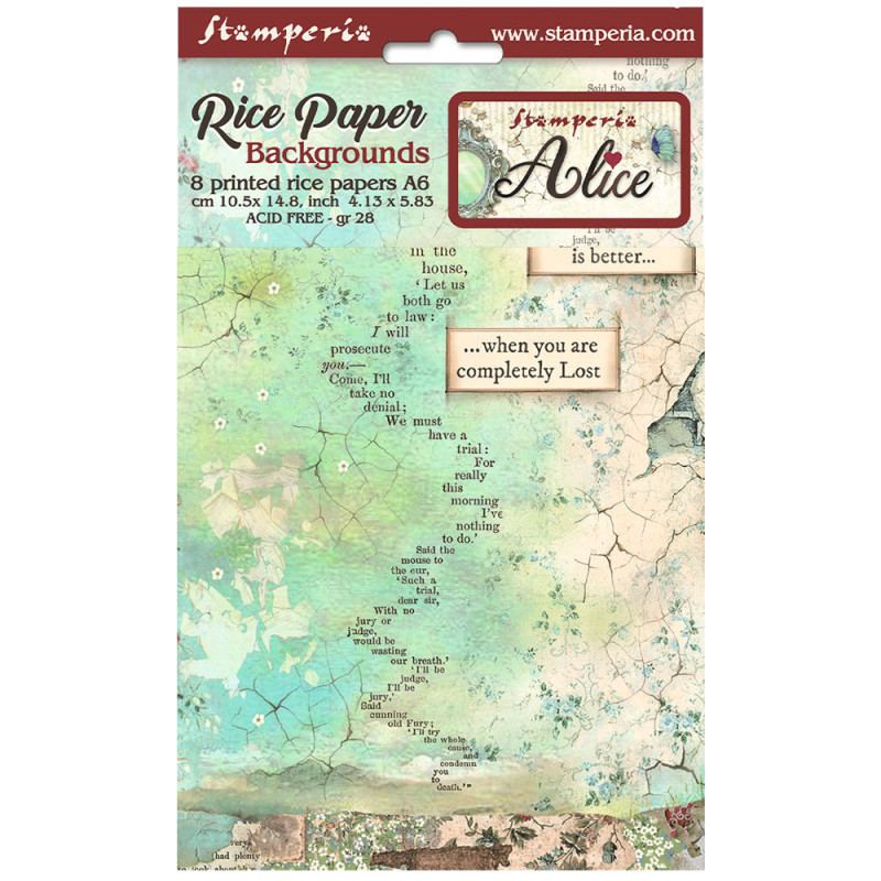 Kit 8 Papeles Arroz A-6 Stamperia Fondos Alice Forever Kit 8 Papeles Arroz A-6 Stamperia Fondos Alice Forever